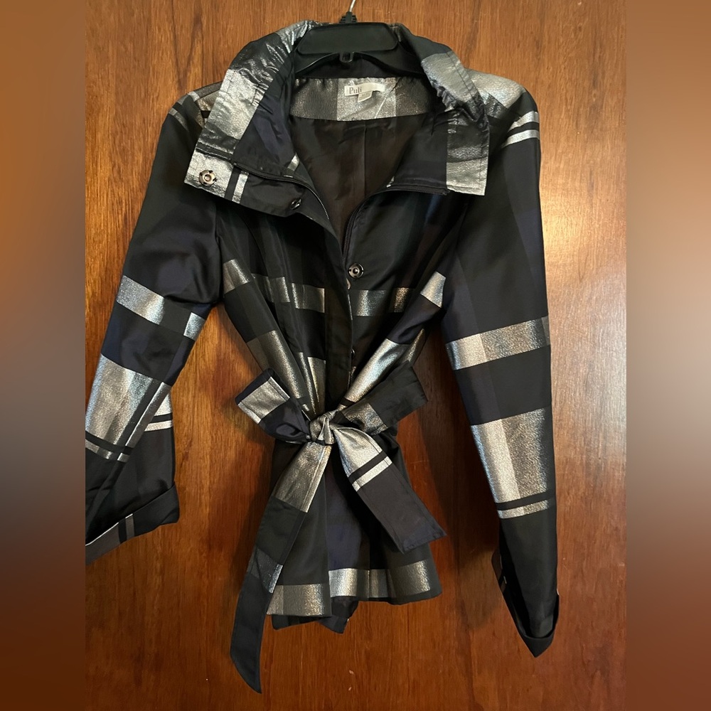 Puli Silver and Black Puffer Jacket with Stand-Up Collar